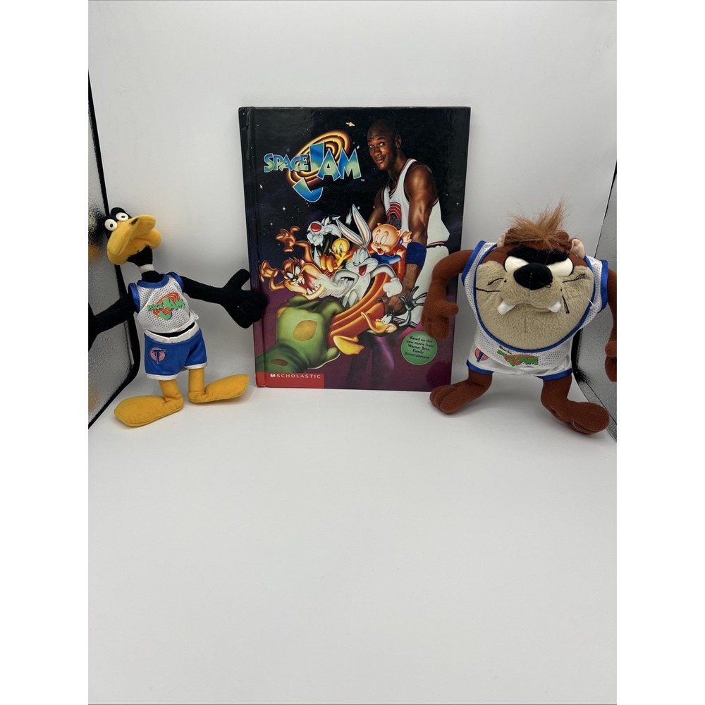 1996 Looney Tunes Space Jam Lot Daffy & Taz Plush Toys with 1st Edition Book